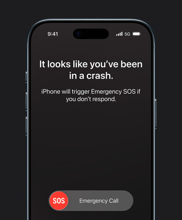 iPhone&nbsp;Air, eksterior depan, fitur Deteksi&nbsp;Tabrakan sedang digunakan