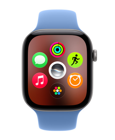 Apple Watch Series 12, Radiant Gold Titanium, screen showing the dynamic app grid layout