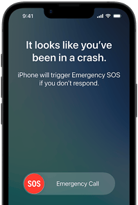 iPhone 17e, front exterior, Crash Detection feature in use