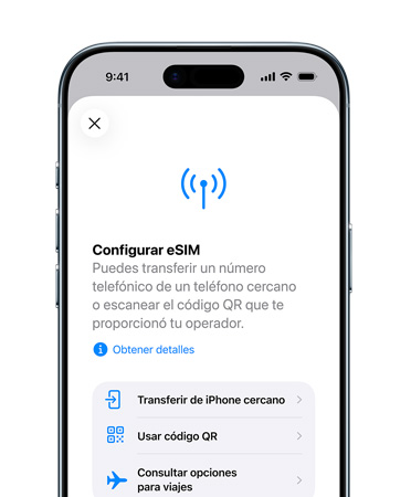 iPhone Air, parte frontal, usa la funcionalidad Configurar Red Celular para transferir fácilmente un número de teléfono con la eSIM