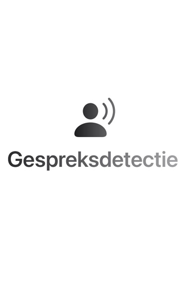 Geluidsgolven als kleurrijke bogen, boven en onder, tekst in het midden luidt: Gespreksdetectie