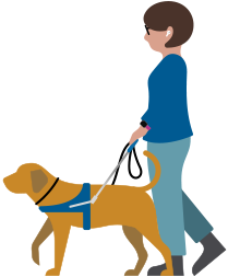 Person med nedsat syn bruger AirPods og går med sin førerhund