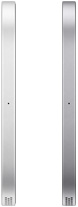 Apple HomeView, wall mounted, two devices, side exterior in silver colour and space grey colour, showing thin design with perforated speaker grille at the base