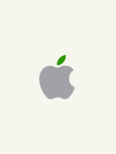 شعار Apple باللون الرمادي مع ورقة خضراء