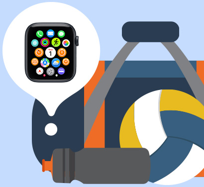 Illustration of misplaced Apple Watch found in gym bag using Find My app