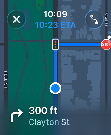 Maps app, navigation instructions appear at bottom of screen