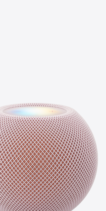 HomePod mini 2, kleur roze, close‑up van het verlichte display aan de bovenkant