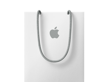 Winkeltasje van de Apple Store, kleur wit, met grijs Apple logo en grijze hengsels