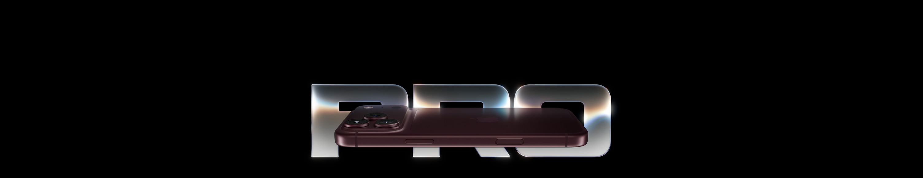 جهاز iPhone 18 Pro، لون عنّابي (أحمر داكن)، الجهة الخارجية الخلفية، نظام كاميرات Pro Fusion في الأعلى، شعار Apple في الوسط، الجهة الخارجية الجانبية، الزر الجانبي، وحدة التحكم في الكاميرا، كلمة Pro مكتوبة بأحرف كبيرة بلون فضي ومتوهجة بتأثير نيون بلون أزرق ووردي