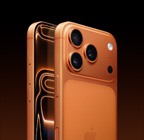 iPhone 17 Pro, kozmická oranžová farba, zadná vonkajšia strana natočená do uhla, sústava kamier Pro Fusion v plató navrchu, tlačidlo Ovládanie kamery, predná a bočná vonkajšia strana, dizajn celej obrazovky, akčné tlačidlo a tlačidlo hlasitosti