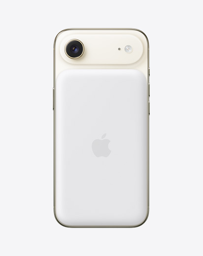 ライトゴールドのiPhone Airの背面の外観。MagSafeバッテリーが取りつけられている