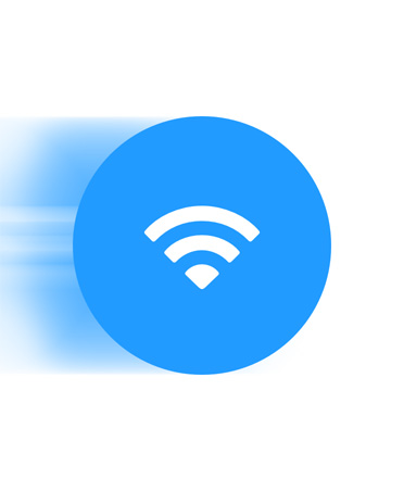 أيقونة Wi‑Fi باللون الأزرق مع خط أزرق خلفها للإشارة إلى اتصال أسرع