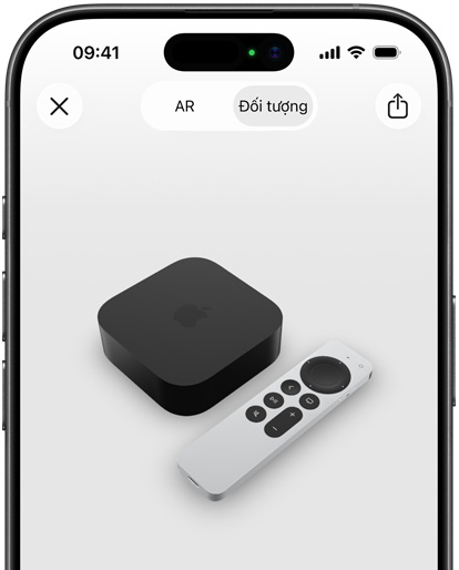 Hình ảnh thể hiện Apple TV 4k trong màn hình của chế độ Thực Tế Tăng Cường trên iPhone.